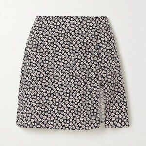 Reformation Navy Floral Mini Skirt With Slit And Buttons - Size 8